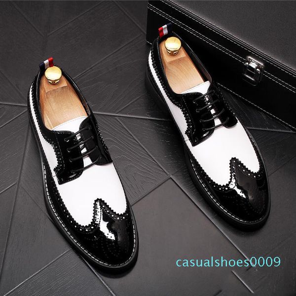 

new vintage men luxury designer gentleman brogue black with white colors oxfords dress male wedding prom formal shoes cc09
