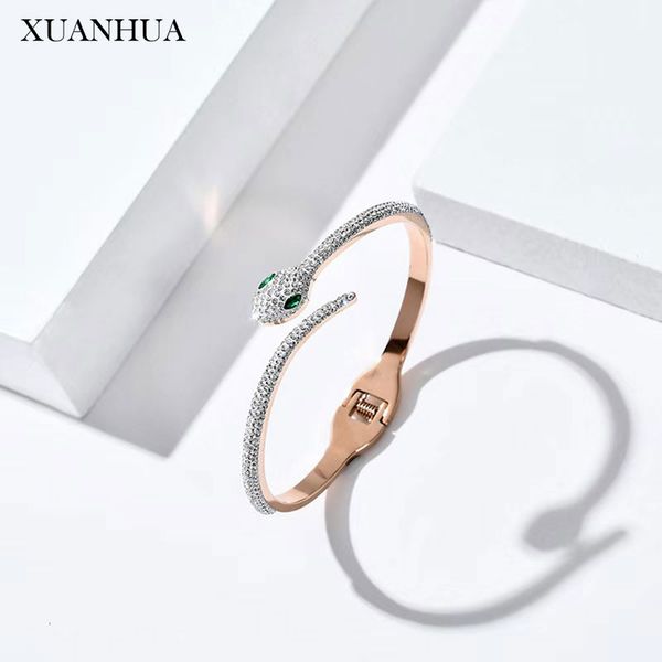

xuanhua rose gold snake bracelets bangles for women stainless steel jewelry woman cuff bracelets jewellery accessories, Black