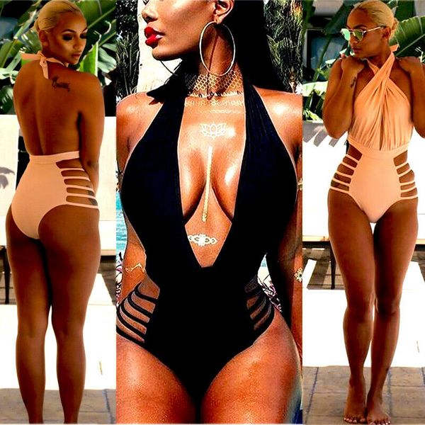 

women's one piece swimwear high cut monokini swimsuit solid color beachwear bikini bathing suit