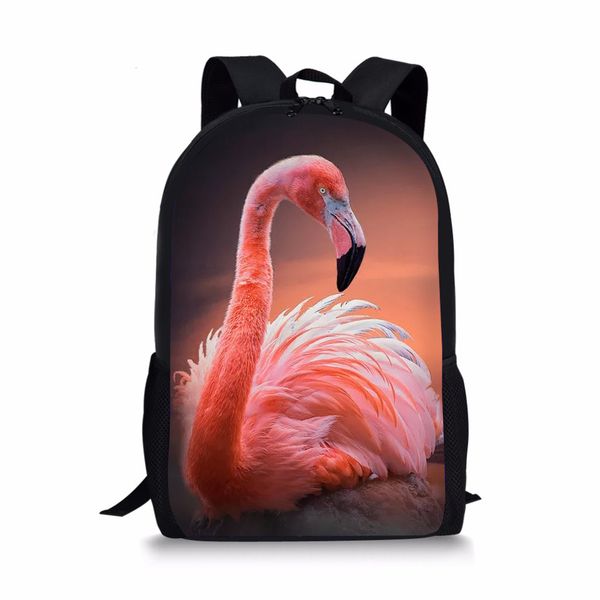 

pretty flamingo school backpack for teenage boy girls student black bookbag kids16 inch satchel daypack travel bag dropship