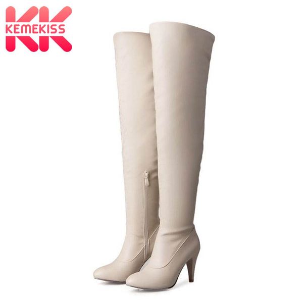 

kemekiss plus size 31-46 stretch thigh high boots women pointed toe high heels boots casual zipper over the knee women shoes, Black