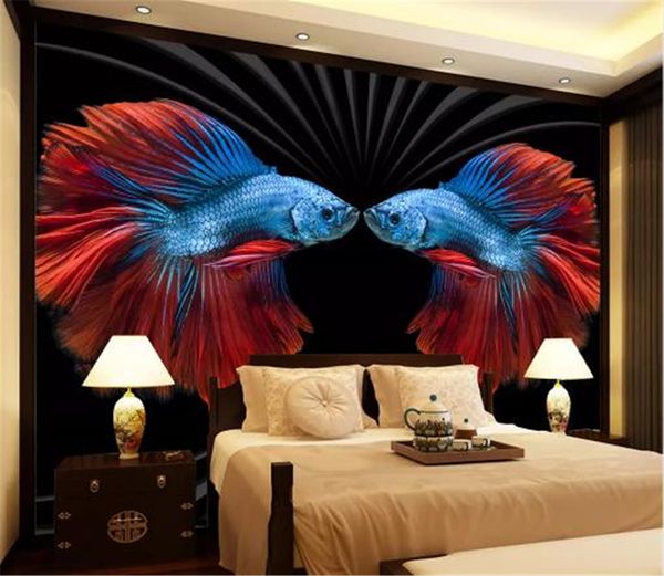 

wall paper hd embossed modern retro personalized color fish wallpaper home decor