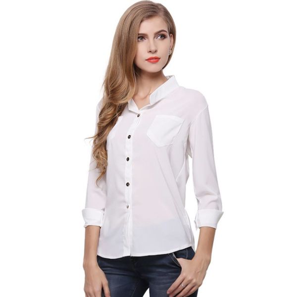 

women leisure pocket large size sunscreen chiffon shirt, White