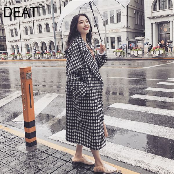 

deat] 2019 women's autumn winter fashion trend new pattern casual loose houndstooth wool x-long length lapel collar coat ai463, Black