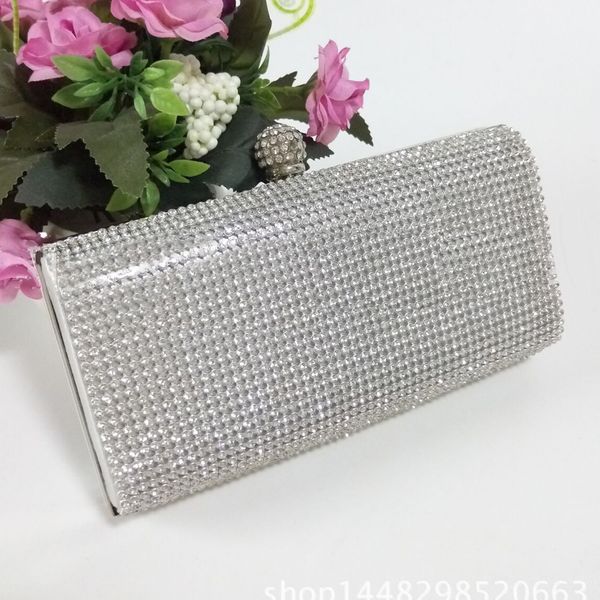 

new new silver diamante diamond crystal evening bag clutch purse party prom wedding