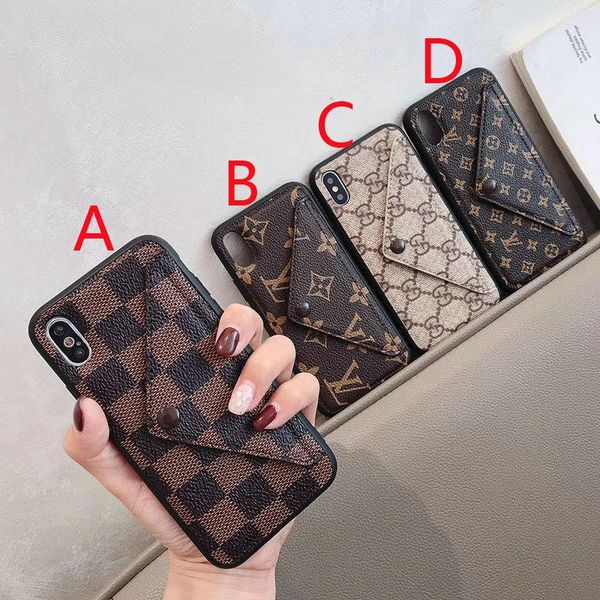

Envelope Appearance Card Holder Design for iPhone X XR XS MAX Case Lattice and Brand Letter Design for iPhone 6 6plus 7 7plus 8 8plus Case