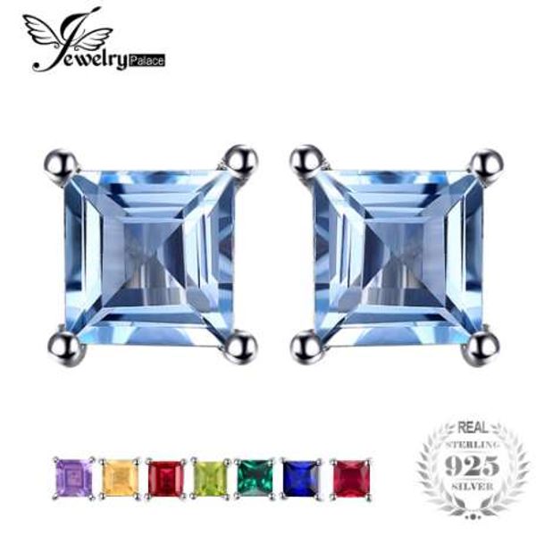 

jewelrypalace square natural amethysts citrines garnets peridots zs earrings stud genuine 925 sterling silver jewelry brand, Golden;silver