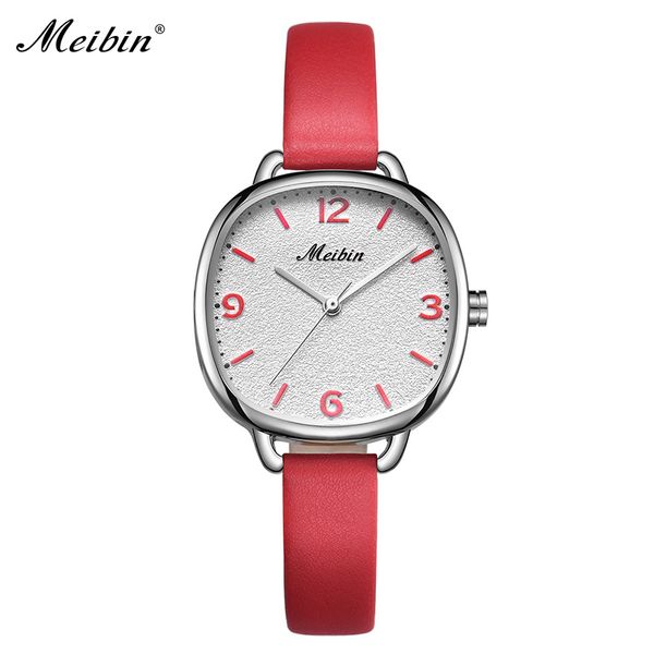 

meibin brand fashion ladies watch japanese movement leather strap women watches waterproof clock montre femme zegarek damski, Slivery;brown