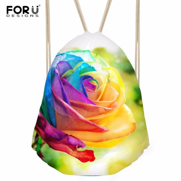 

forudesigns women drawstring bag colorful flower rose printed small drawstring backpack for school girls storage bags