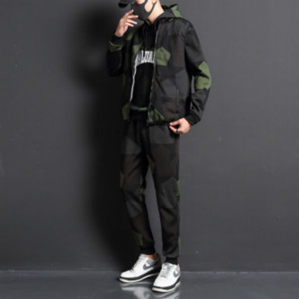 

mens designer tide brand casual suit mens sweater thick sports three-piece trend camouflage sports suit males clothing 2020 quality, Gray