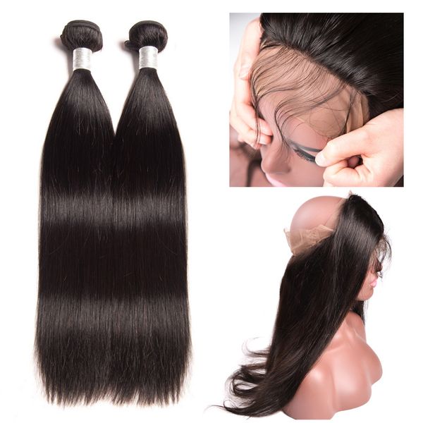 

360 кружева фронтальная пачками straight человеческие 2 волос пучки с фронтальным natural color 360 lace фронтальная с ребенком волос bazili, Black;brown