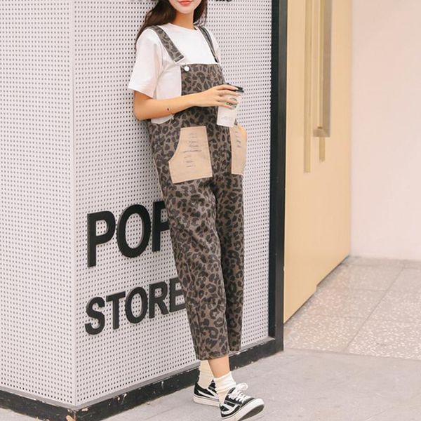 

women denim pants overalls jeans rompers 2019 spring summer fashion casual female retro loose leopard denim harem pant trousers, Blue