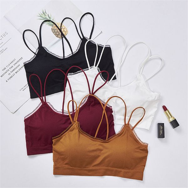 

encaje lace summer seamless chest-wrapping underwear fashion running sports girl comfortable suspended vest underwear, Black;white