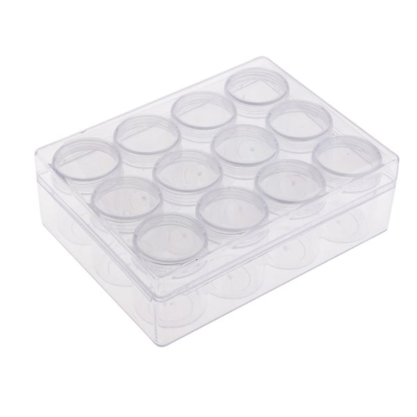 

12 slots clear plastic jewelry bead storage box small round container with rectangle box make up organizer box