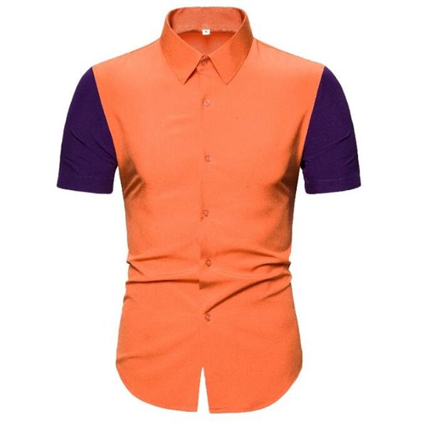 

large size high-quality men's fashionable personality tailoring color splice short sleeve shirt, White;black