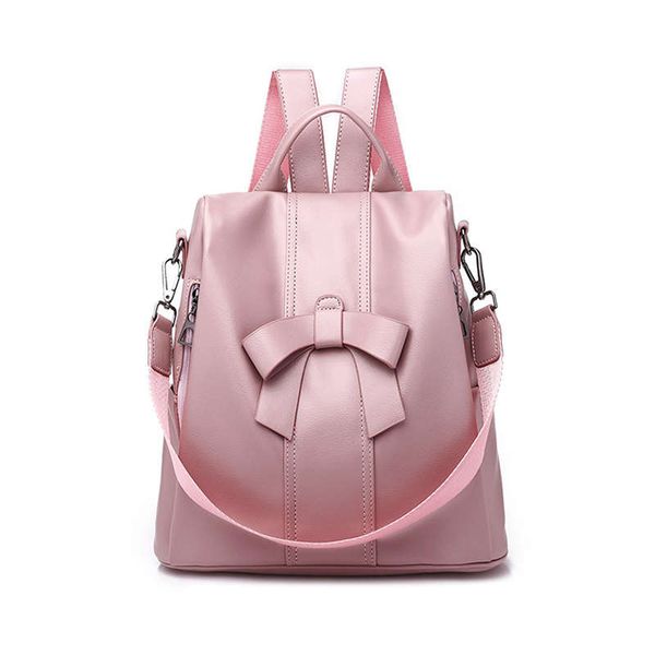 

women's shoulder backpack soft leather sweet lady bow casual travel backpack
