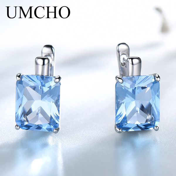 

umcho solid 925 sterling silver earrings luxury rectangle created sky blue z clip earrings for women gift fine jewelry cx200628, Golden