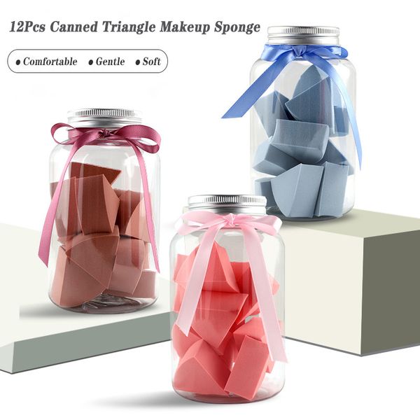 

12pcs canned smooth cosmetic puff dry wet use triangle makeup foundation soft sponge beauty face care tools
