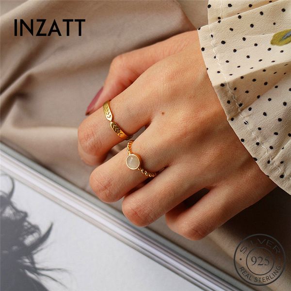 

inzareal 925 sterling silver round stone ring for fashion women trendy punk fine jewelry minimalist accessories 2019 gift, Golden;silver