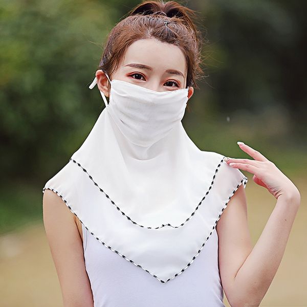 

thin sunshade face mask scarf adjustable georgette neck protection headwear, Black