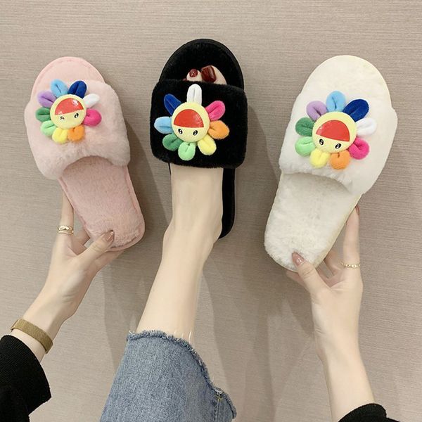 

shoes womens slippers outdoor low slides fur flip flops fashion pantofle summer flat plush 2020 rome pu fabric basic, Black