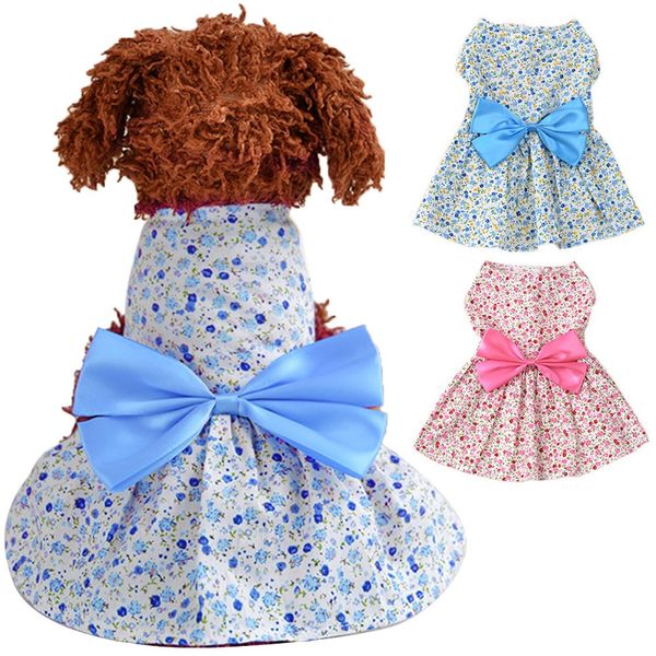 

spring summer new cute floral puppy dog cat princess dress bowknot ribbon skirt pet apparel jacket costumes