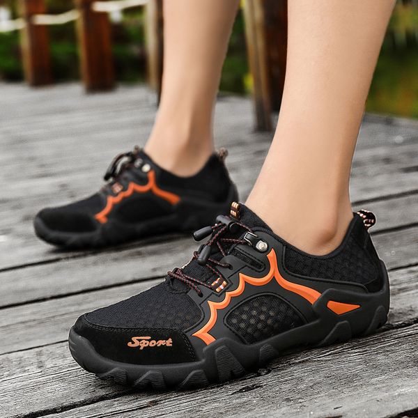 

2019 new men breathable mesh shoes outdoor flat shoes male sports hiking trend casual mountain climbing big size, Black
