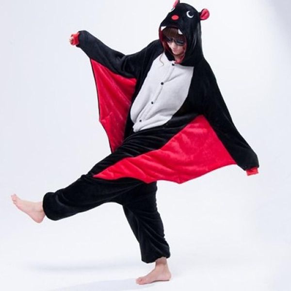 

cosplay pajamas bat flannel hooded adults cartoon cute animal sleepwear for women men, Black;red