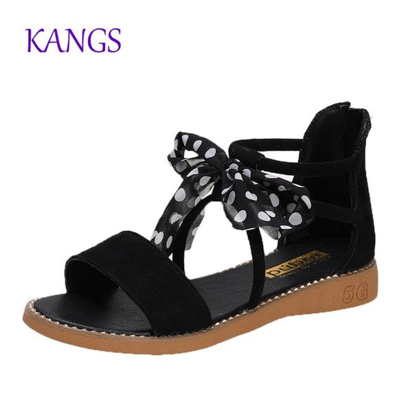 

2020 flock leather women sandals fashion summer sweet women flats heel sandals ladies shoes black a157