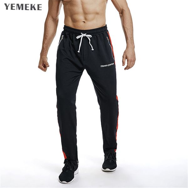 

yemeke autumn new compress gyms leggings men fitness casual workout leggings summer sporting tight cotton male long pants, Black
