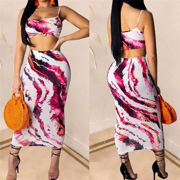 

women tracksuit frauen tie dye geknotete crop maxi langes kleid abend party sllinky rock set, Gray