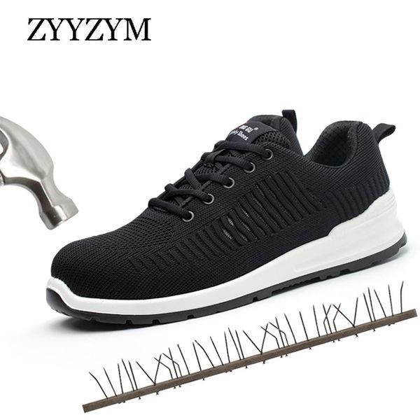 

zyyzym men working safety boots plus size 36-46 steel toe indestructible sneakers protective puncture proof safety shoes for men, Black