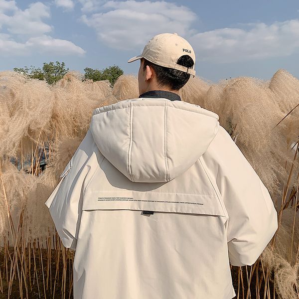 

высокое качество толстая теплая зимняя куртка мужчины с капюшоном утолщаются утка вниз куртка пальто повседневная тонкий вниз мужская пальто, Black