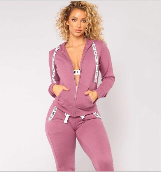 

blue women two piece pants spring tracksuit sweater+trousers women print letter hoodies women 2pc set womens set female sport suits, White