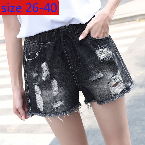 

new arrival fashion summer loose hole denim shorts women high waist trend casual plus size 26-31 32 33 34 36 38 40, White;black