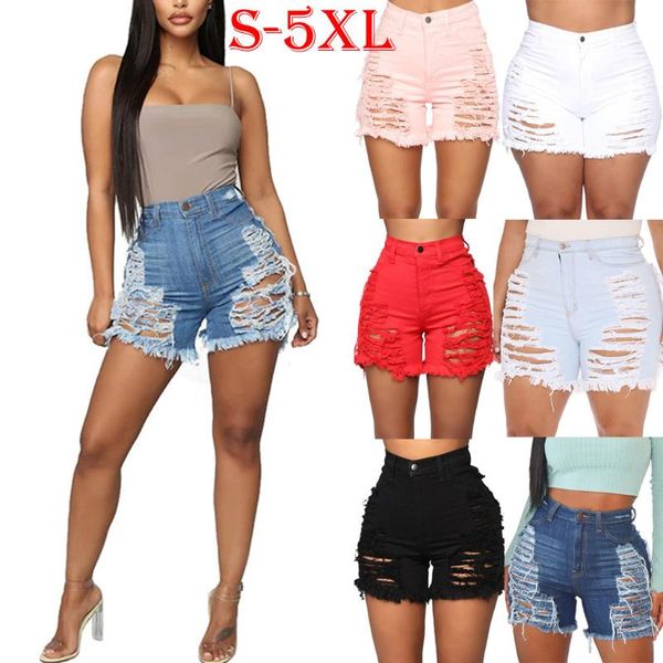 

fashion women holey hollow up tassels button slim denim shorts pants women summer casual street style denim pants jeans, Blue