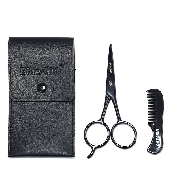 

blue zoo new portable black beard shaping stainless steel thumb scissors clippers square leather bag brush set