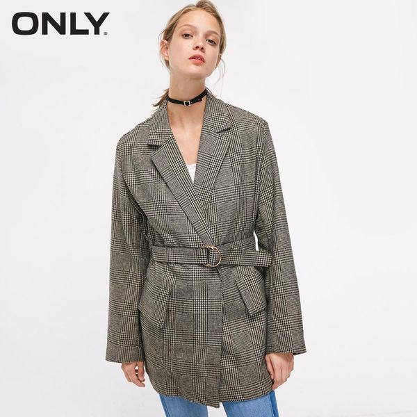 

only women's houndstooth one-button buckle belt blazer | 118308520, White;black