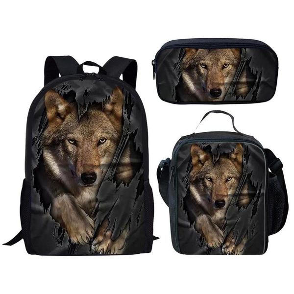 

cute wolf 3d print children school book bags set spider-girl 3 pcs/set fashion kids backpack boys girls school backpacks mochila
