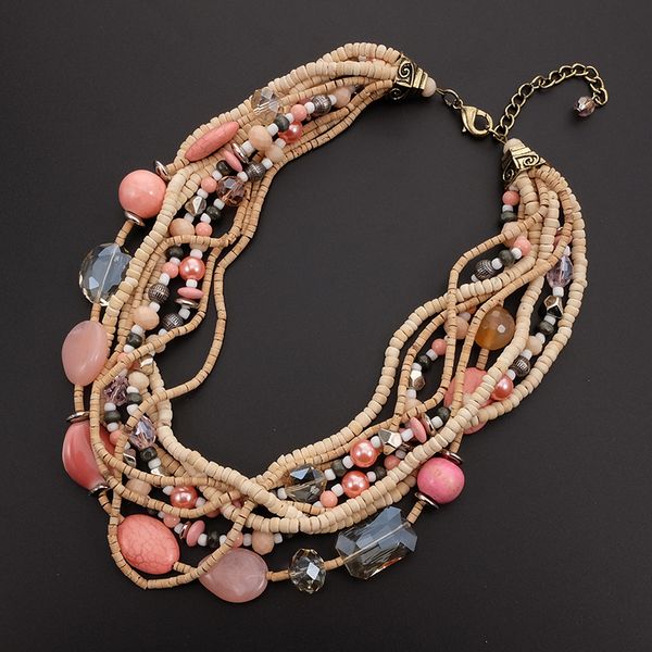 

beurself statement crystal necklace women glass crystal stone beaded ethnic necklace multilayered fashion jewelry dropshipping, Silver