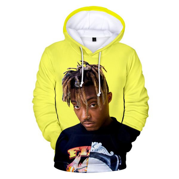 

juice wrld mens designer hoodies american famous rapper 3d printed pullover hoodies fashion plus size, Black