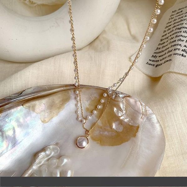 

1pc women double-layer pearl necklace korean young personality simple jewelry, Silver