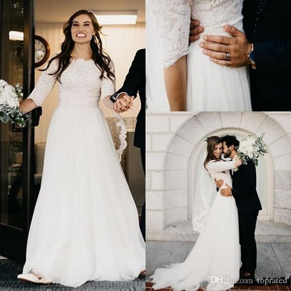 

elegant white a line wedding dresses with half sleeves boat neck short sleeves lace informal dresses country bridal gowns custom made