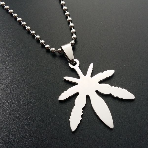 

stainless steel canada jamaica hemp maple leaf chain pendant necklace african fallen leaves tree foliage plant grass lucky woman mother men&, Silver