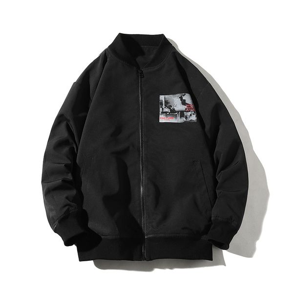 

men's japanese letters printing casual jacket tide relaxed joker tooling high-end handsome coat atmosphere ing, Black;brown