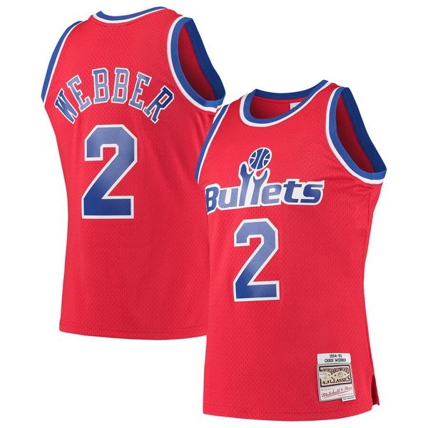 

men washington bullets 2 chris webber mitchell & ness red hardwoods classics 1994-95 swingman jersey, Black;red