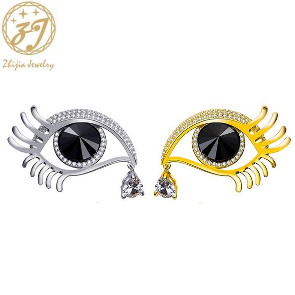 

zhijia творческий золотой серебряный горный хрусталь циркон человеческие глаза дизайн булавки броши для женщин мужчины партия ювелирные изде, Gray