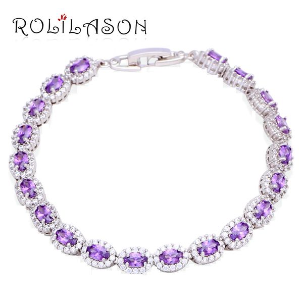 

rolilason latest design permanent light charm bracelets for women silver purple crystal fashion jewelry tb995, Black