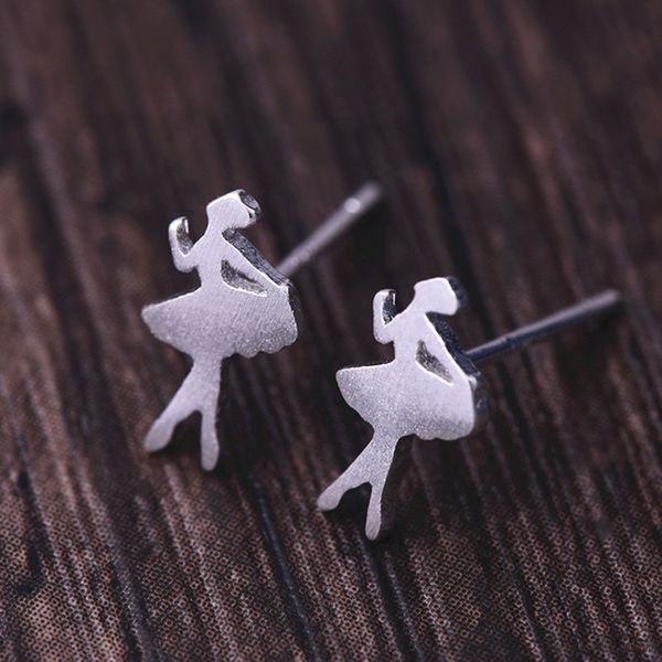 

New Trendy Ballet Dancer Shape Stud Earrings Gold Sliver Color Simple Fashion Jewelry Metal Earrings Gift Wholesale E092