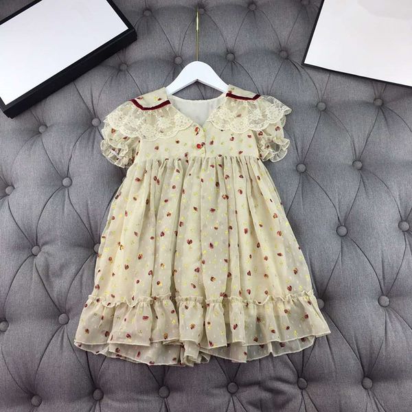 

european and american parent-child summer new 2020 children's wear short sleeve lace v neck print pleats baby girl dress, Blue